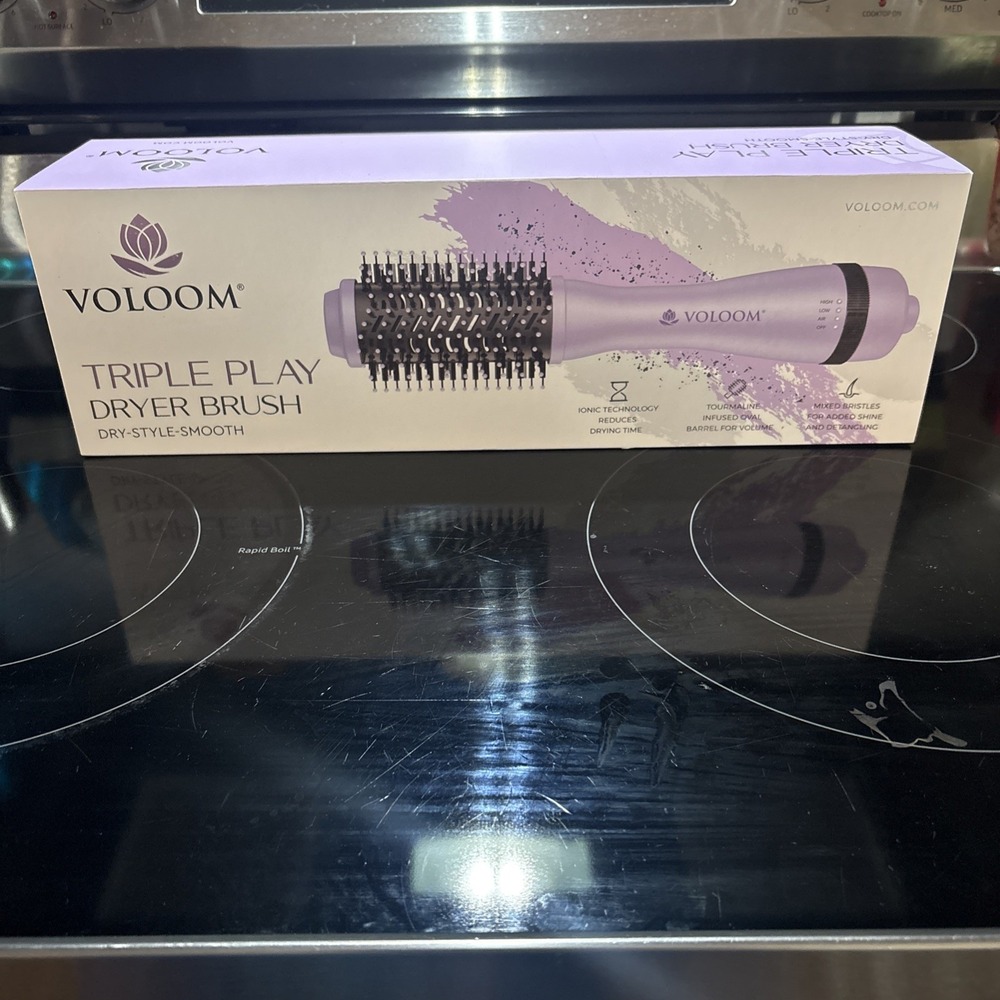 VOLOOM Triple Play Dryer Brush Purple Ionic Adjustable Heat Tourmaline Ceramic‎